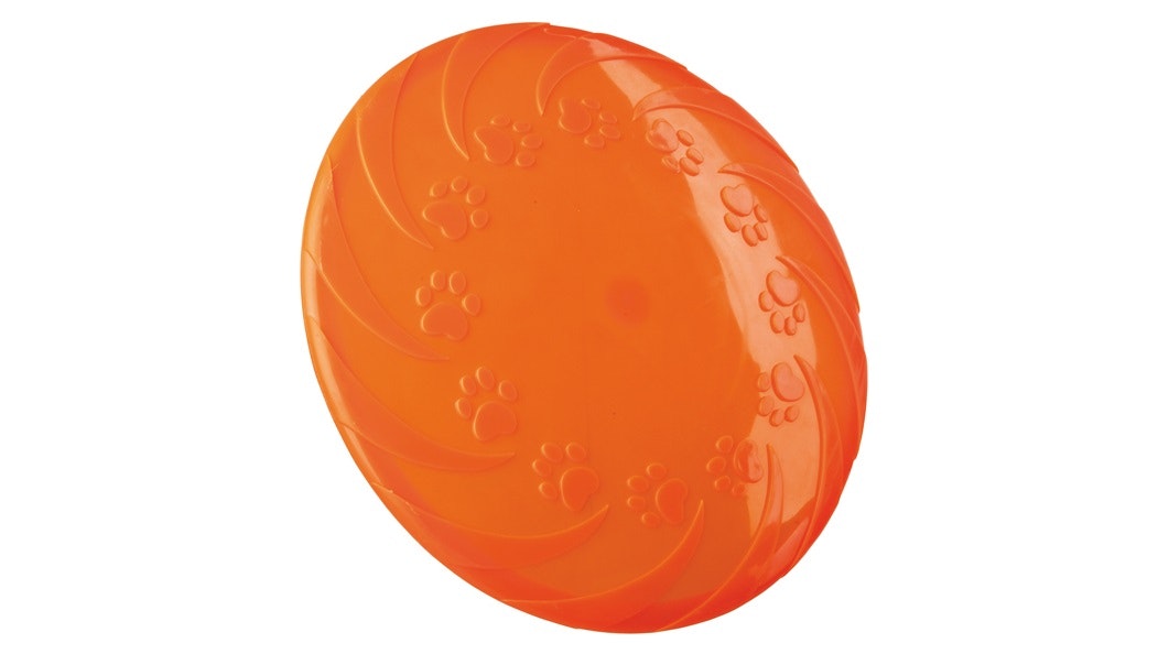 En orange frisbee för hundar.