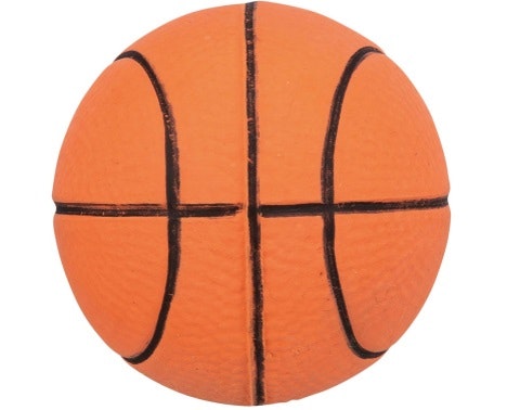 En hundboll som ser ut som en basketboll, fast mindre.