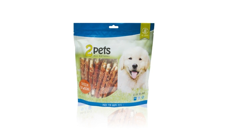 Framsidan av 2pets tuggpinne med kycklingfilé.