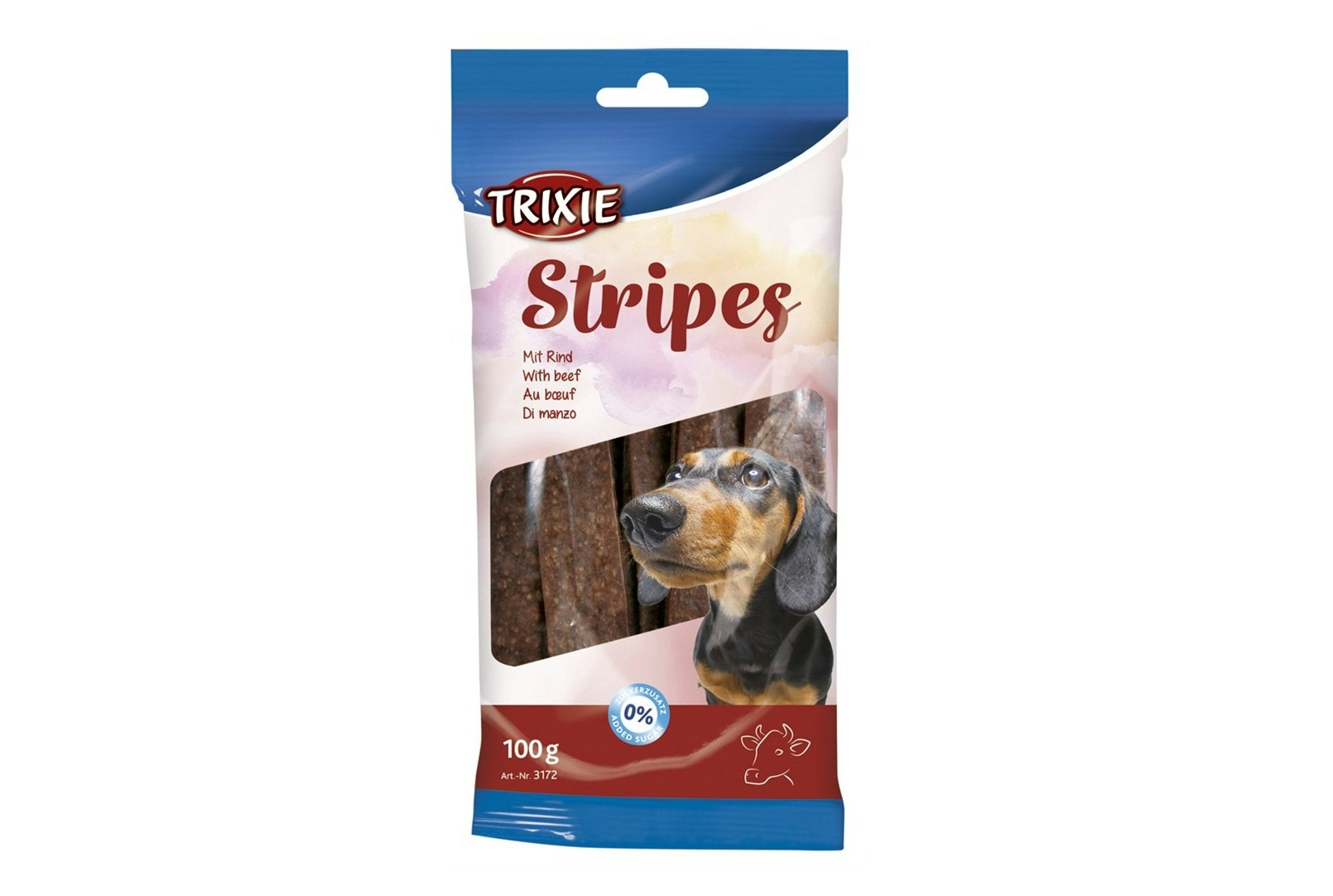 Framsidan av Trixie hundgodis Stripes.