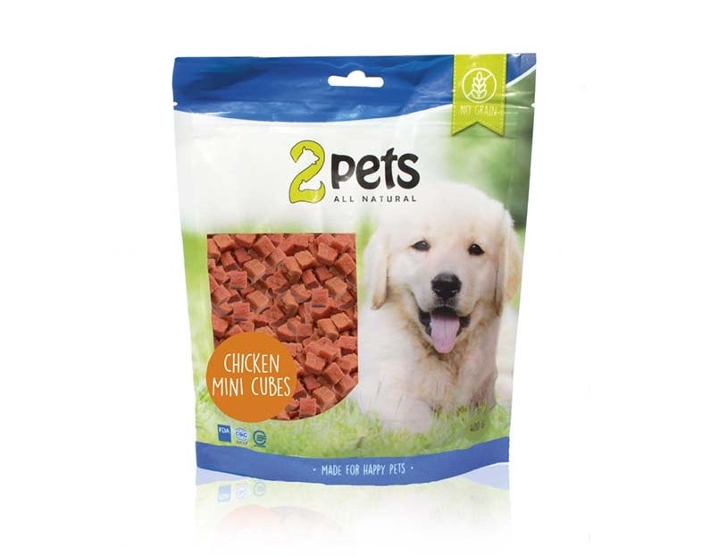 Framsidan av 2pets Dogsnack Chicken MiniCubes.