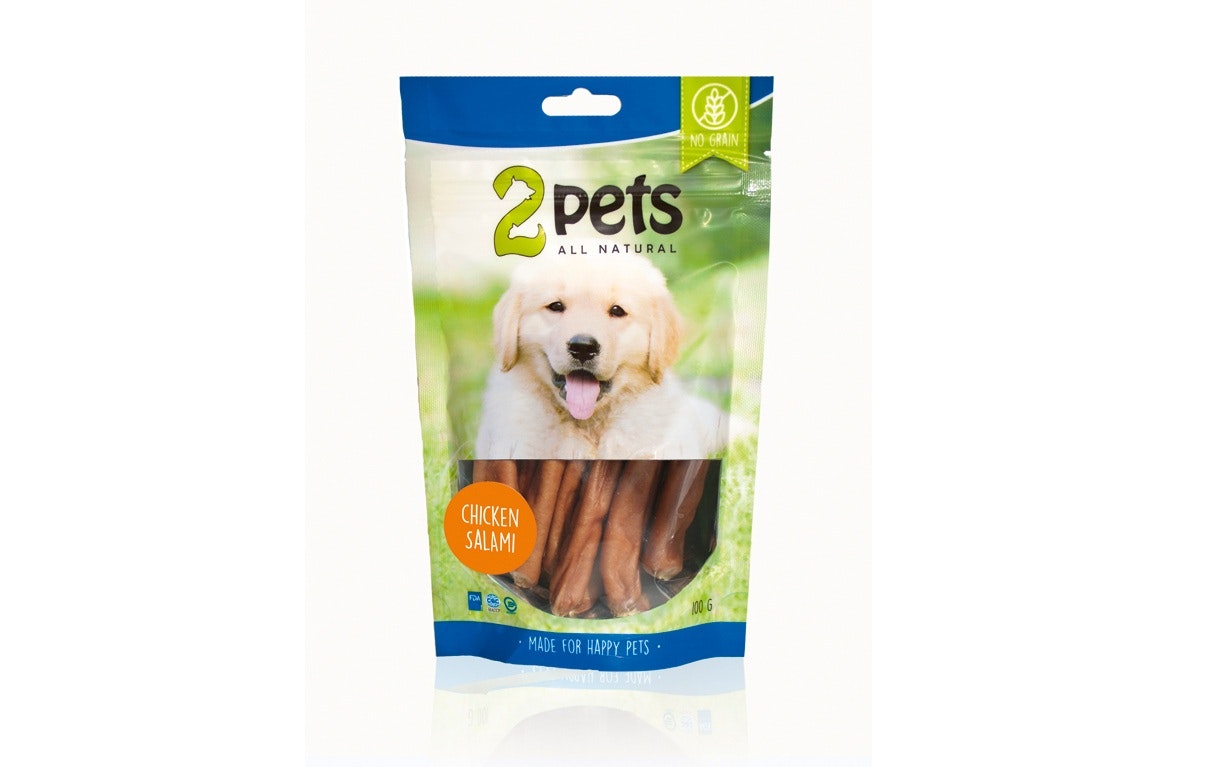 Framsidan av 2pets Dogsalami Chicken.