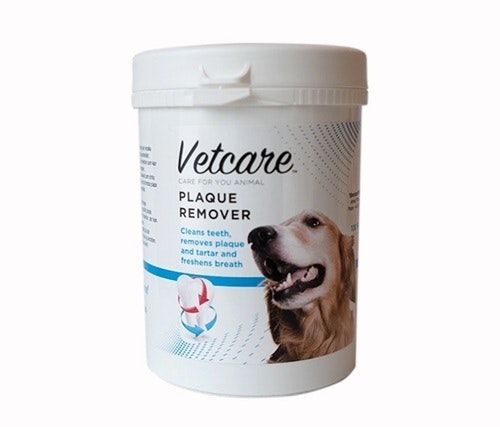 Framsidan av Vetcare plaque remover för hundar.
