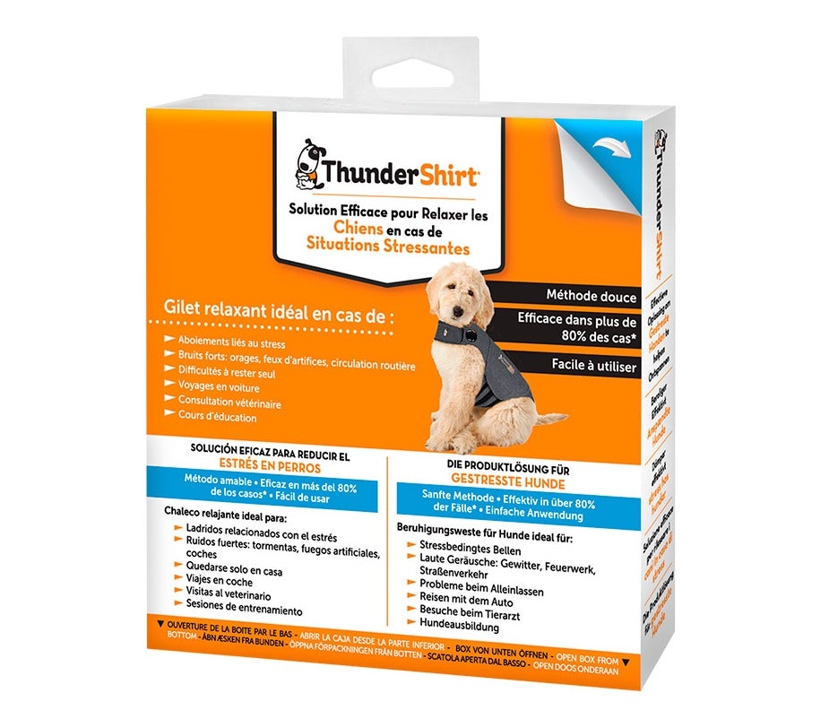 Framsidan av förpackningen för Thundershirt.