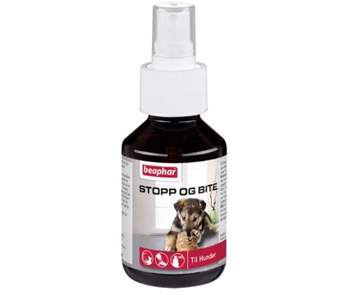 Framsidan av Beaphar Stop Biting, en sluta-bita-spray för hundar.
