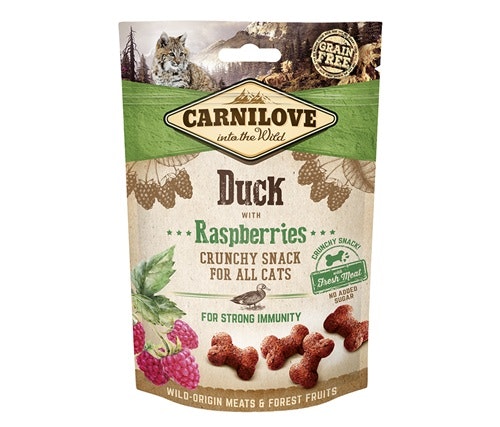 Framsidan av Carnilove Cat Crunchy Snack Duck with Raspberries.