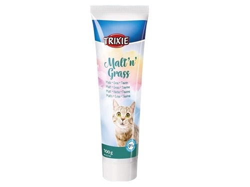 Framsidan av Trixie malt'n'Grass, anti hairball.