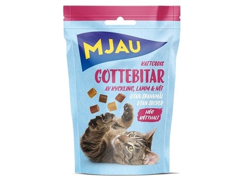 Framsidan av Mjau Treats Gottebitar Mix.