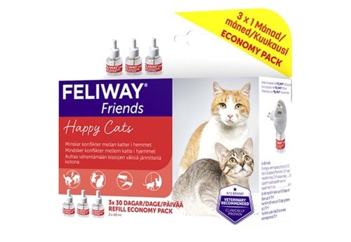 Framsidan av Feliway Friends refill 3-pack.