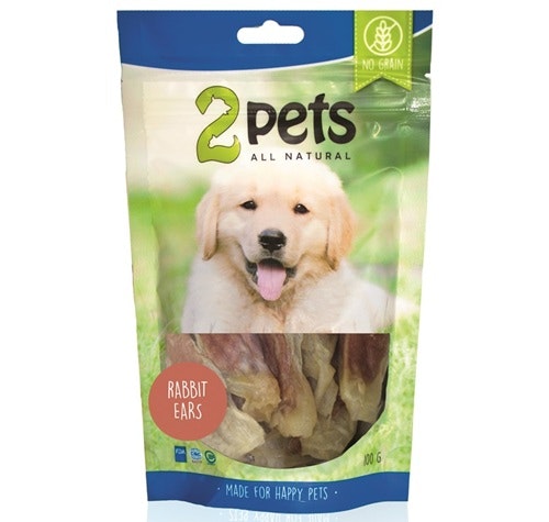 Framsidan av 2pets Dogsnack Rabbit Ears With Rabbit Meat.