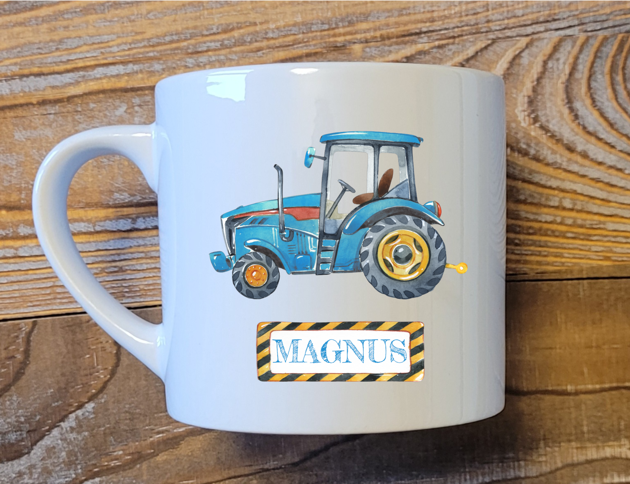 Personlig barnekopp - med blå traktor