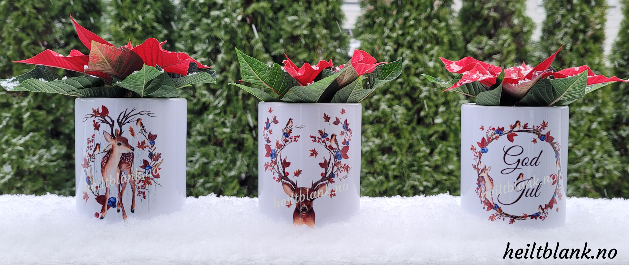 Blomsterpotter med julemotiv - flere varianter
