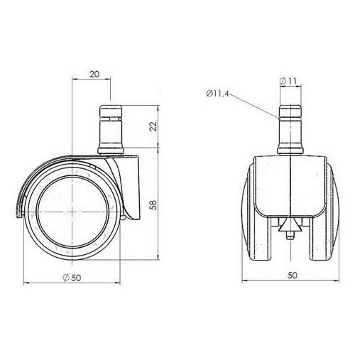 5 x Designhjul ROLOS LUX 11 mm / 50 mm - Stolshjul för hårda golv - Krom