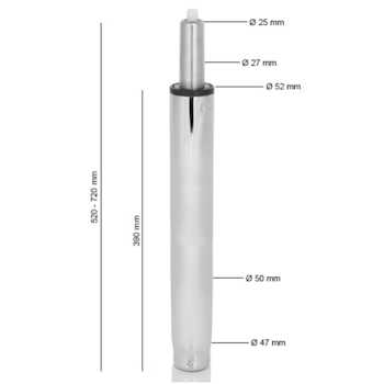 Liftomat / gasfjäder - XXL krom, 52-72 cm (Arbetsstol)