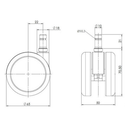 5-pack hjul för hårda golv ROLOS 10 mm / 65 mm