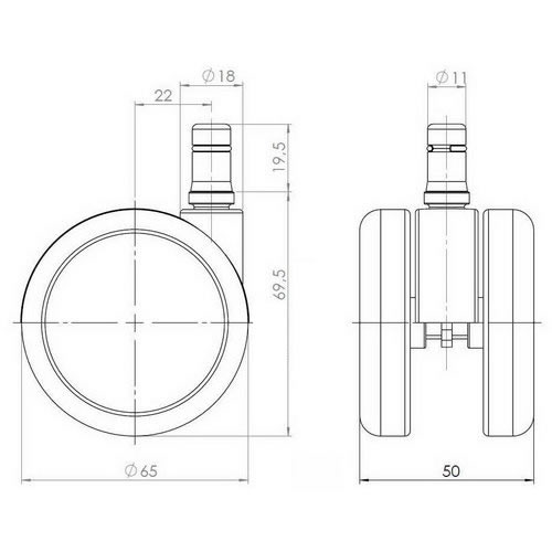 5-pack stolshjul för hårda golv ROLOS 11 mm / 65 mm