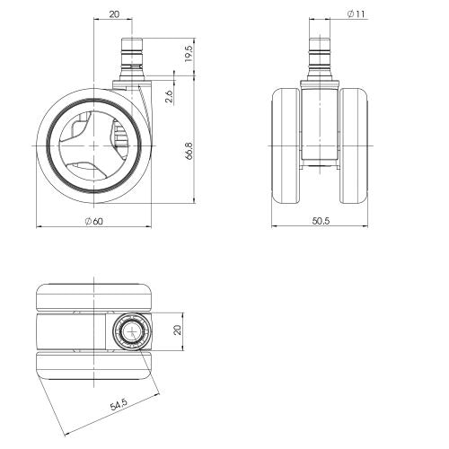 5-pack hjul för hårda golv ROLOS RACE 11 mm / 60 mm