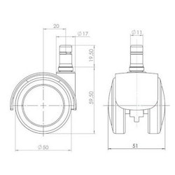 5-pack - stolshjul för hårda golv ROLOS FIX 11mm / 50 mm