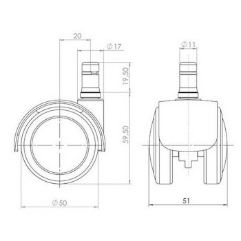 5-pack - stolshjul för hårda golv ROLOS FIX 11mm / 50 mm