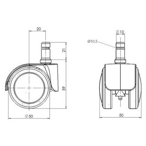 5 x Designhjul ROLOS LUX för hårda golv 10mm / 50mm