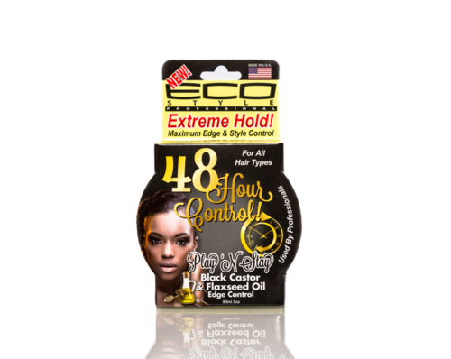 ECOSTYLER EXTREME HOLD PLAY 'N STAY BLACK CASTOR OIL & FLAXSEED OIL EDGE CONTROL 90ML