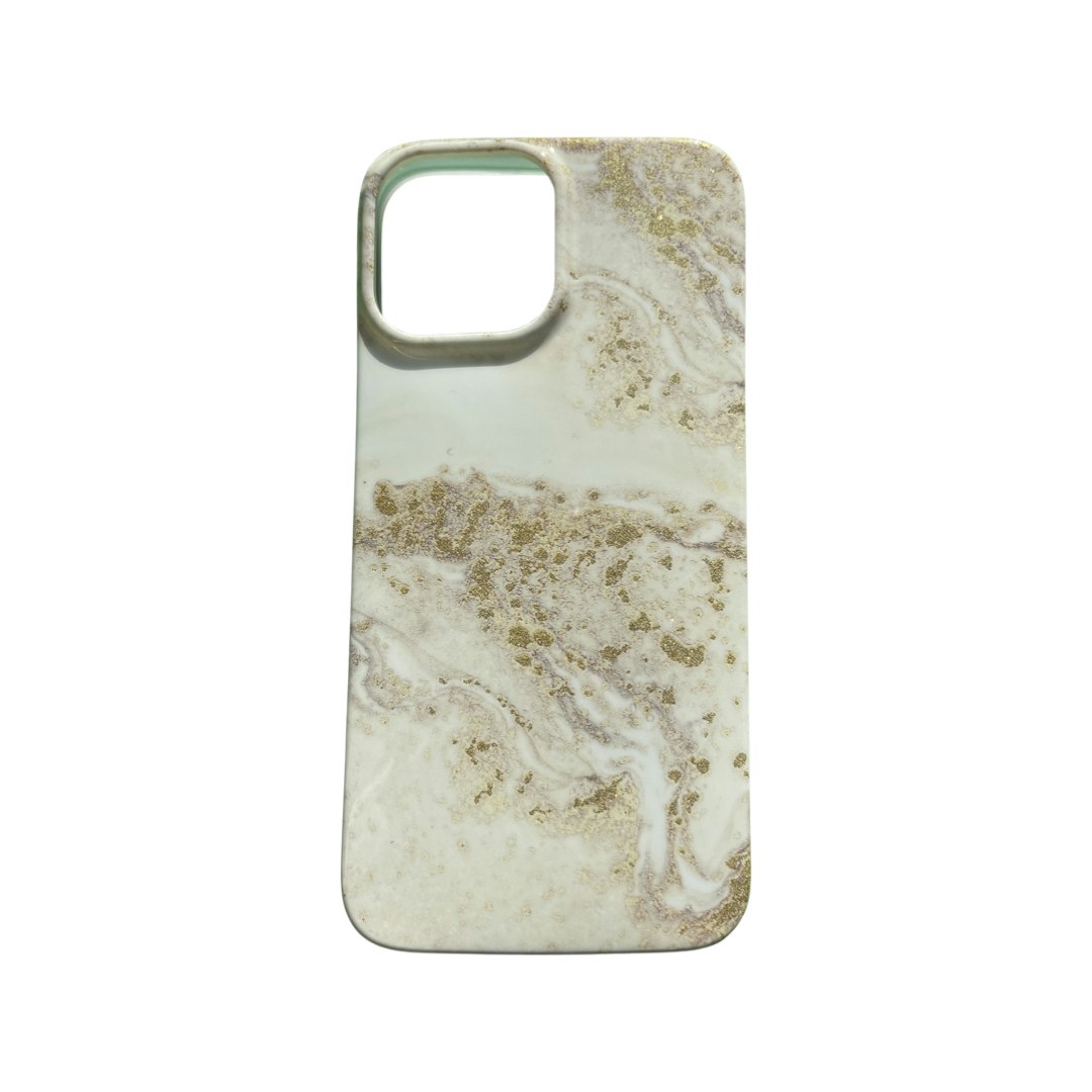 Deksel med marmor imitasjon i glitter gull iPhone 13 Pro