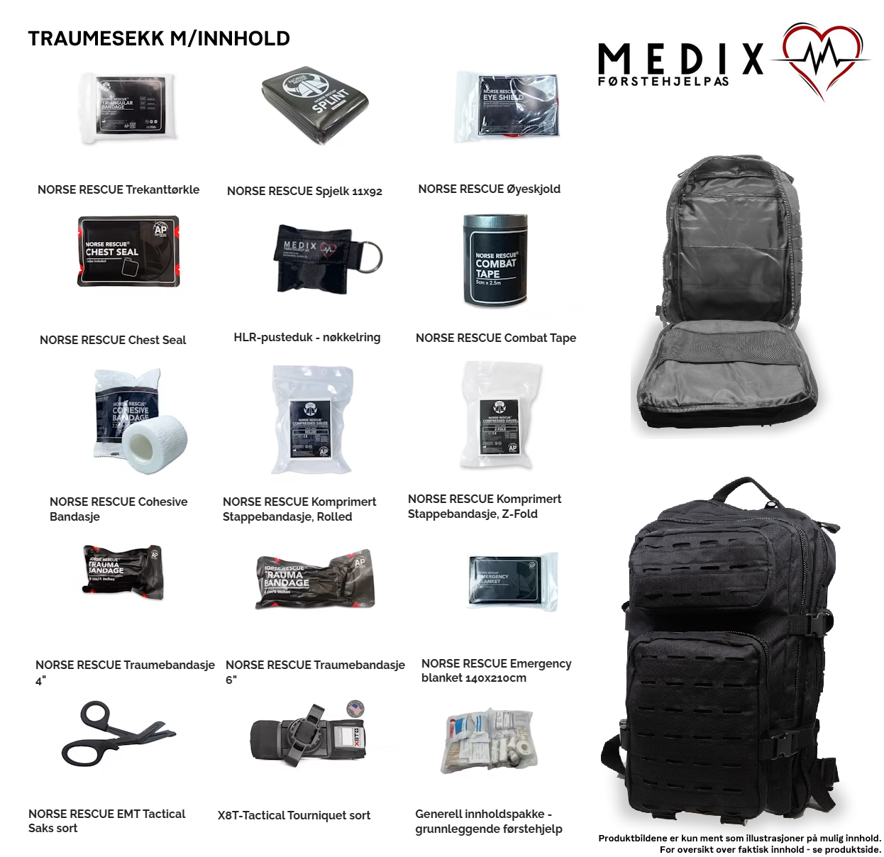 Traumesekk, taktisk m/innhold