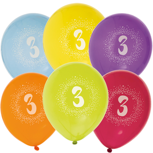 Födelsedagsballong "3" 6-pack