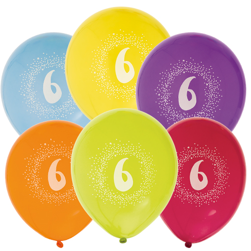 Födelsedagsballong "6" 6-pack