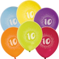 Födelsedagsballong "10" 6-pack