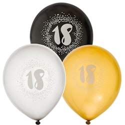 Födelsedagsballong "18" 6-pack