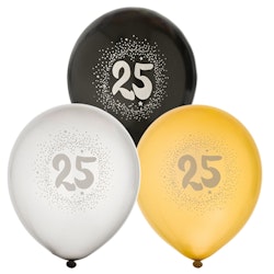 Födelsedagsballong "25" 6-pack