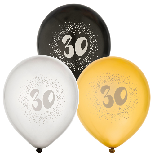 Födelsedagsballong "30" 6-pack