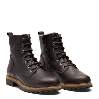 New Feet 232-15. Varmfodrade och vattentäta snörkängor med dragkedja. Mörkbrun. Slim Fit.