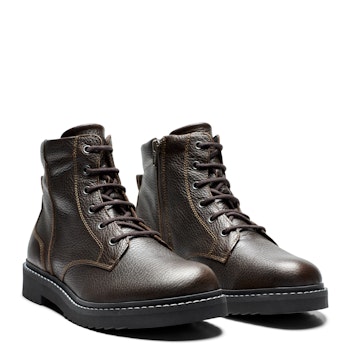 New Feet 232-25. Vattentäta snörkängor med dragkedja. Mörkbrun.