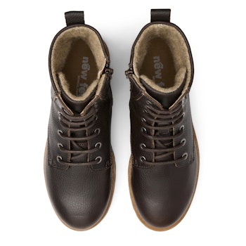 New Feet 232-15. Varmfodrade och vattentäta snörkängor med dragkedja. Mörkbrun. Slim Fit.