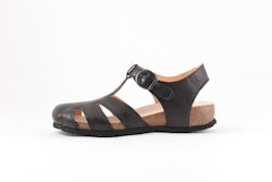 Think! Shoes Julia Svart. Sandaler med ortopedisk fotbädd. Vegetabilgarvat, 100% kromfritt skinn