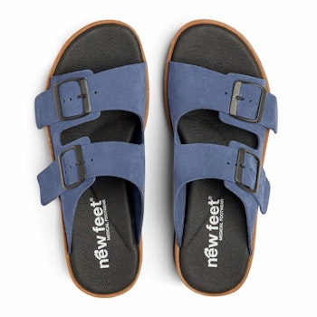 New Feet 221-33. Blå Slip-in Sandaler med urtagbar komfortsula och ställbara remmar.