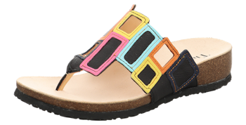 Think! Shoes Julia 136 Svart/ Kombi. Slip-in sandaler med ortopedisk fotbädd. Vegetabilgarvat, 100% kromfritt skinn
