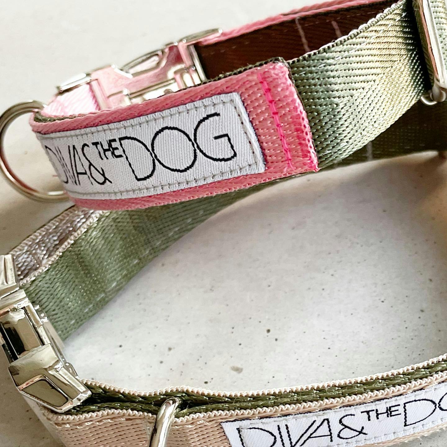 Hundhalsband Diva & The Dog, Khaki/Soft Pink