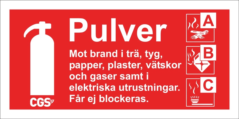 CGS skylt pulver 10x20 cm röd/vit, vinyl