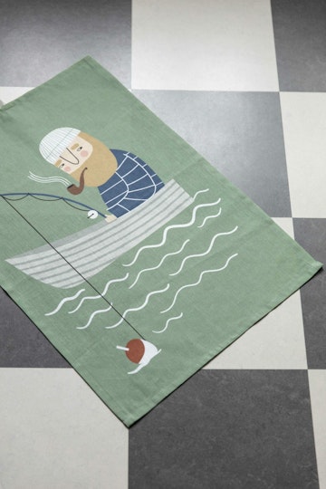 Fishing trip kitchen towel