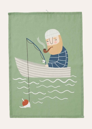 Fishing trip kitchen towel