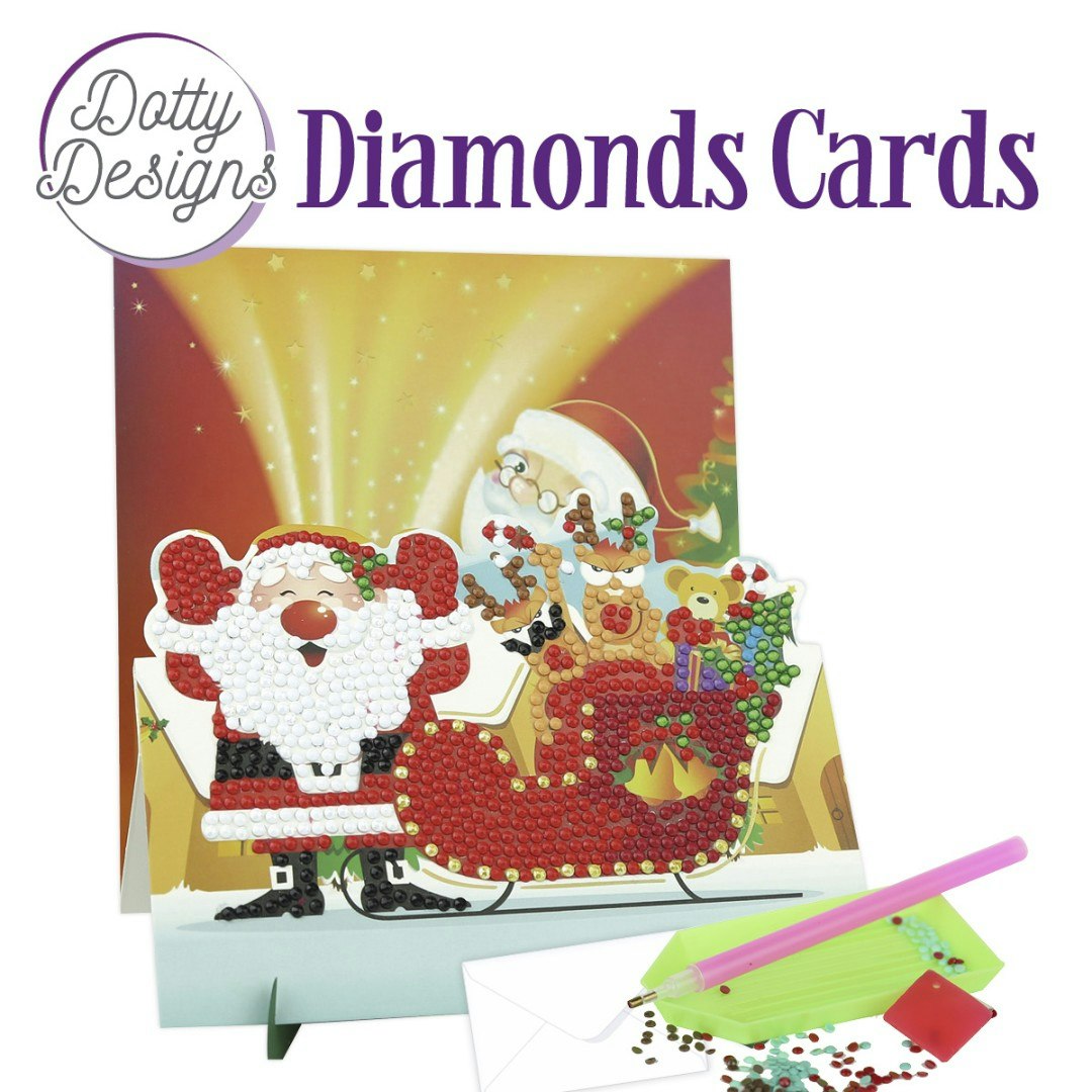 Dotty Designs® - Vykort Julmotiv tomte släde utvikande
