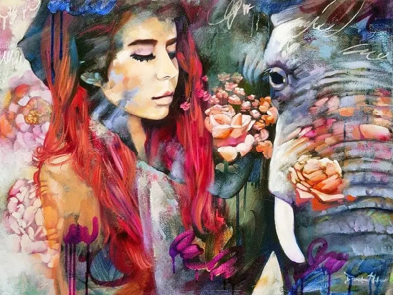 Kvinna Elefant 40x50