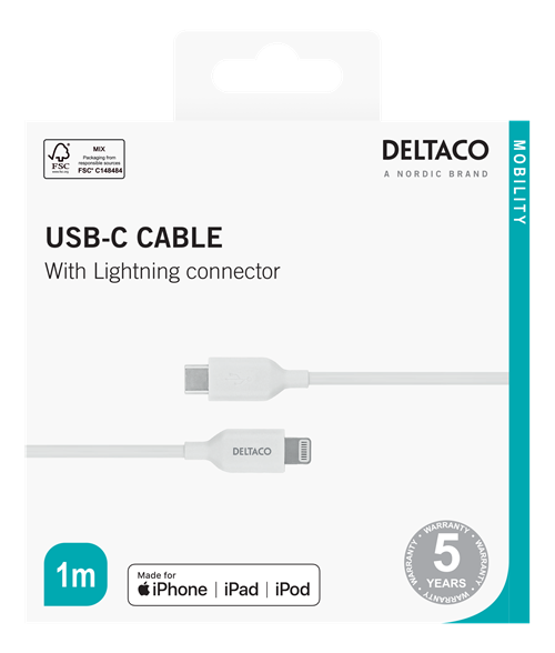 DELTACO Lightning till USB-C-kabel, 1m