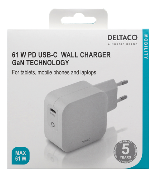 DELTACO USB-C väggladdare, 60 w