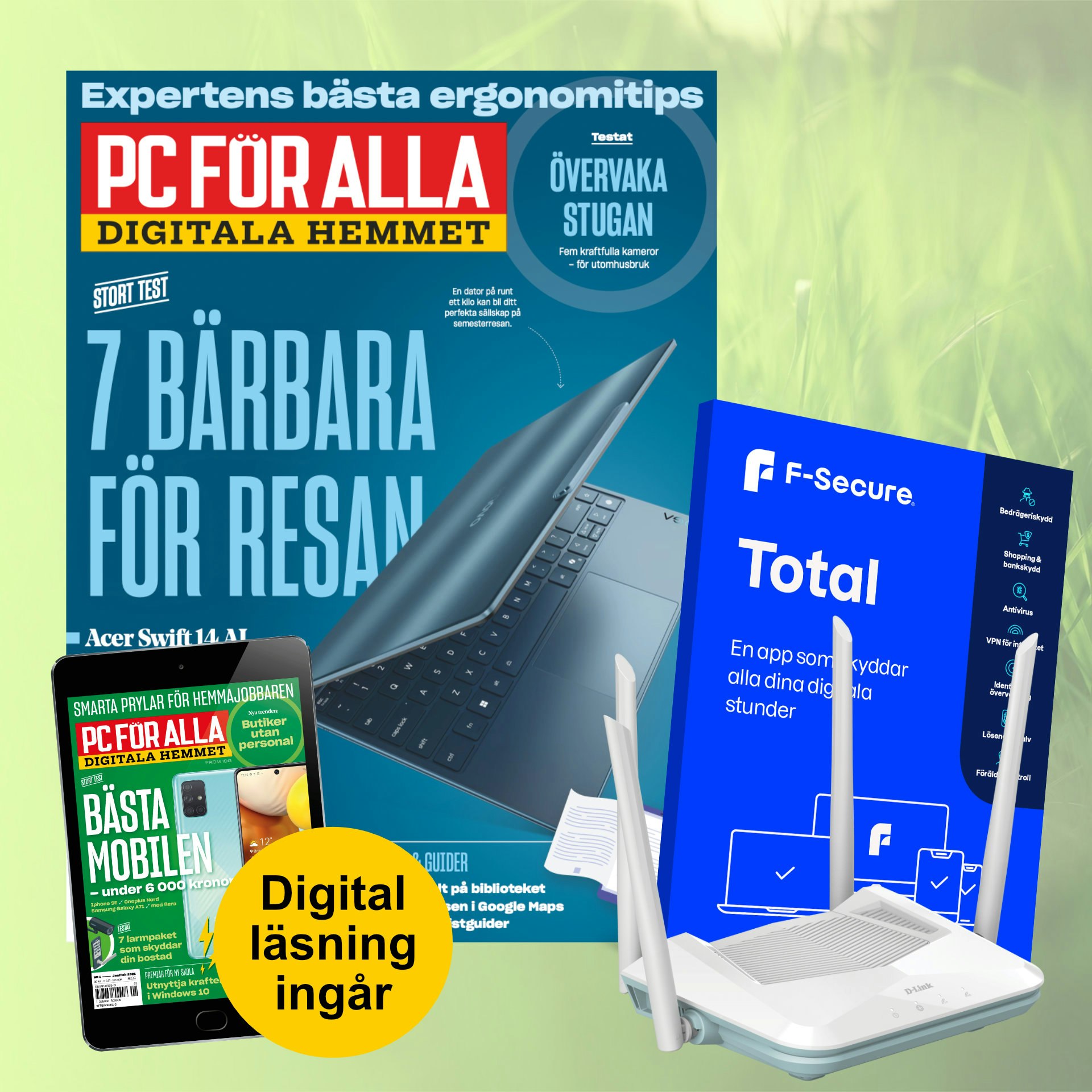 12 nr av PC för Alla + F-Secure Total för 5 enheter & D-Link R15 router