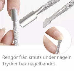 Dubbelsidigt nagelverktyg, rengöring & nagelbands pusher, rostfritt stål