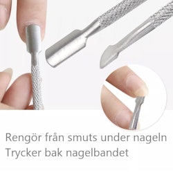 Dubbelsidigt nagelverktyg, rengöring & nagelbands pusher, rostfritt stål